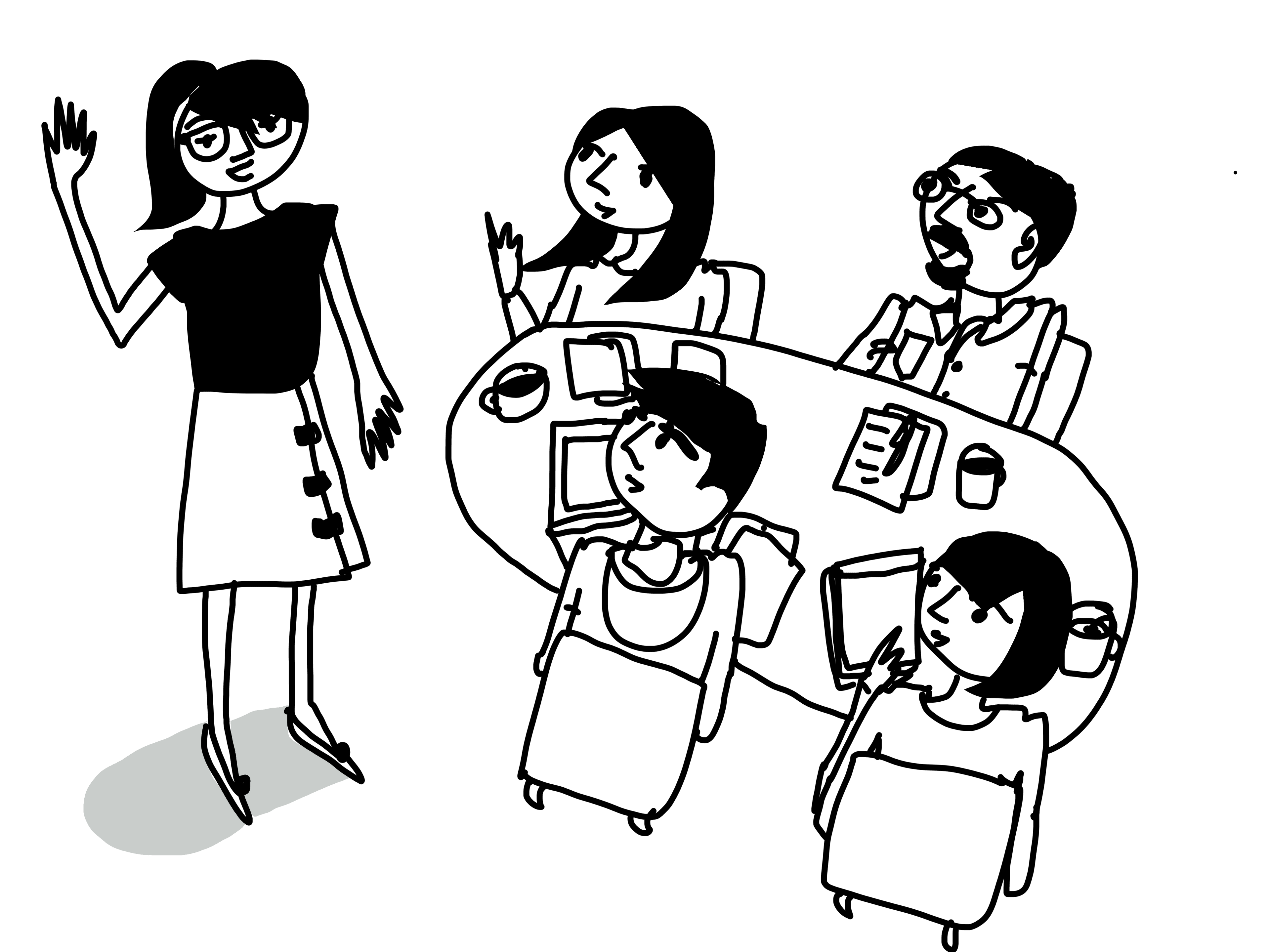 Check-in rounds illustration showing people in a meeting